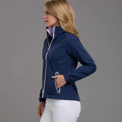 Zero Restriction Ladies Olivia Hooded Waterproof Jacket Storm/White -Golf Clubs Shop Zero Restriction Hooded Olivia Jacket 3
